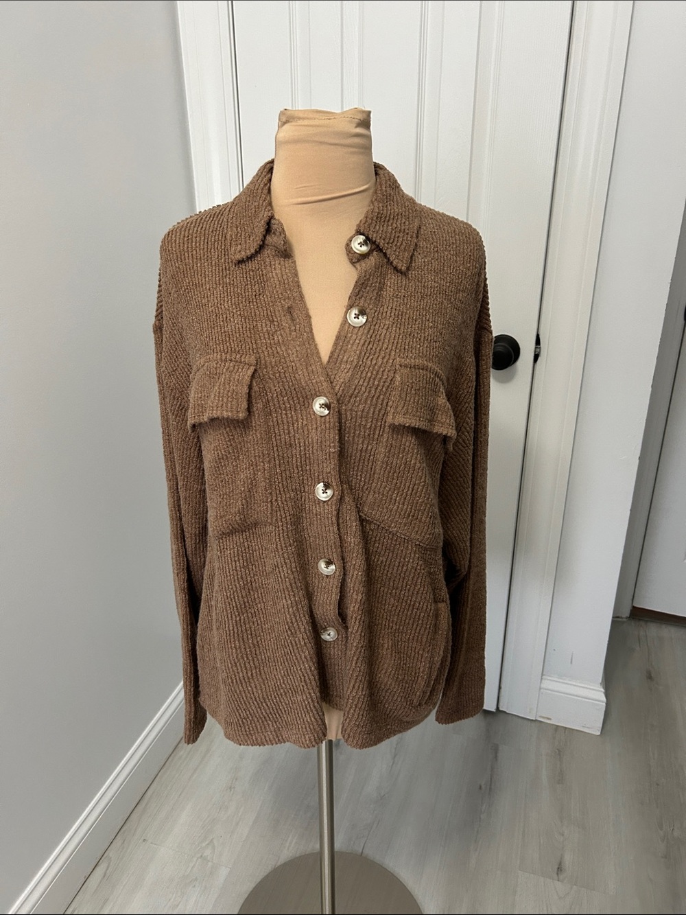 Blue Blush Oversized Ribbed Shacket Brown - Picture 2 of 8